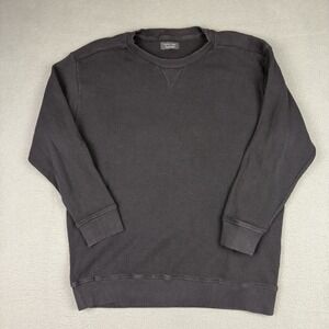 Zara Man Shirt Large Black Waffle Knit Crew Neck Long Sleeve‎ READ Shorter Arms